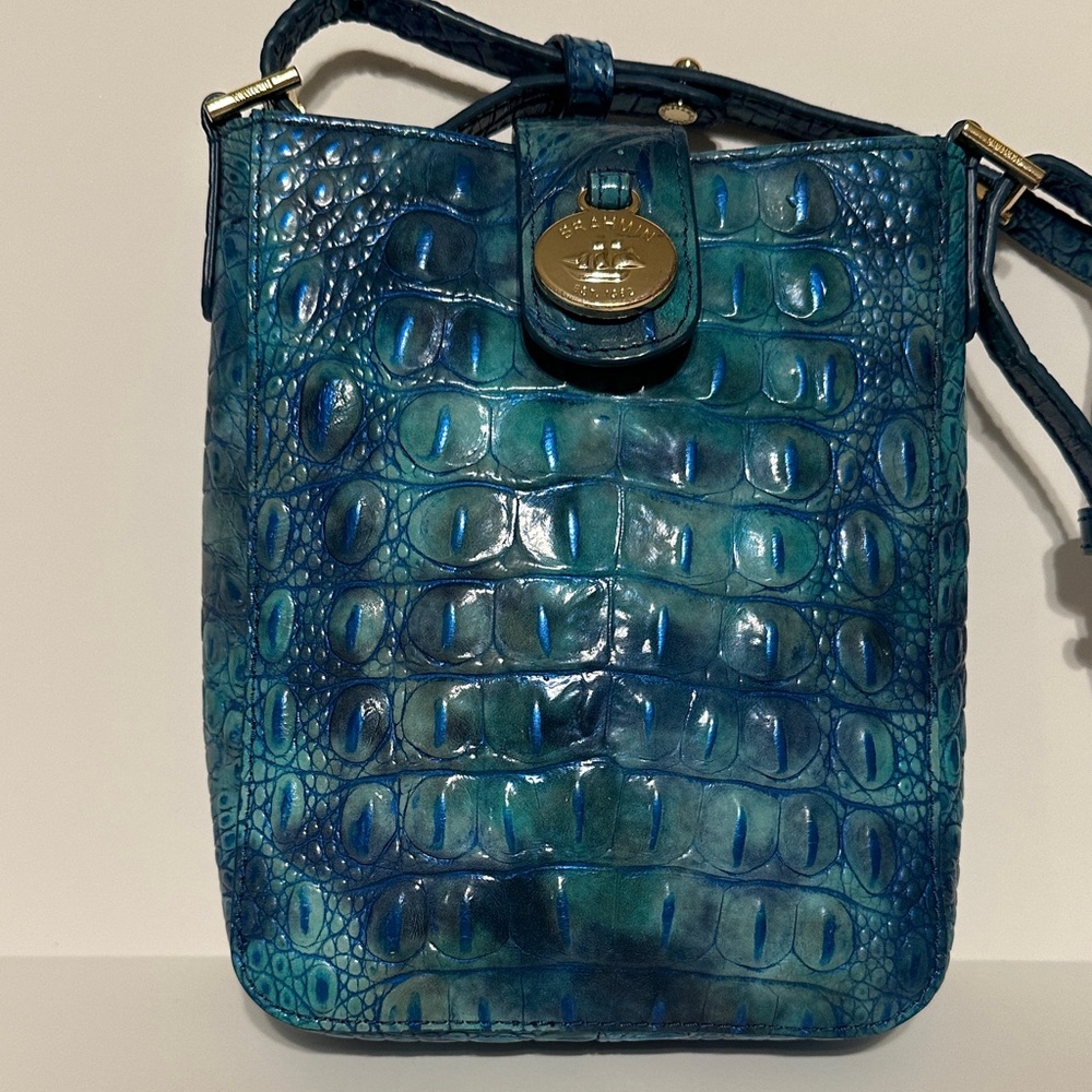 Brahmin Teal Croc-Embossed Adjustable Crossbody Bag - Picture 2 of 4